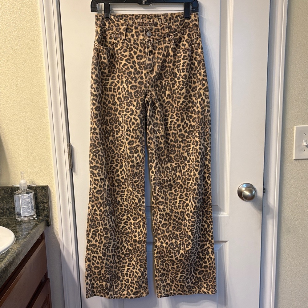 American Eagle Outfitters Leopard Print Low Rise Baggy Wide Leg Jeans